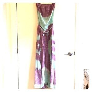 Tube top maxi dress In tie dye purple/acqua